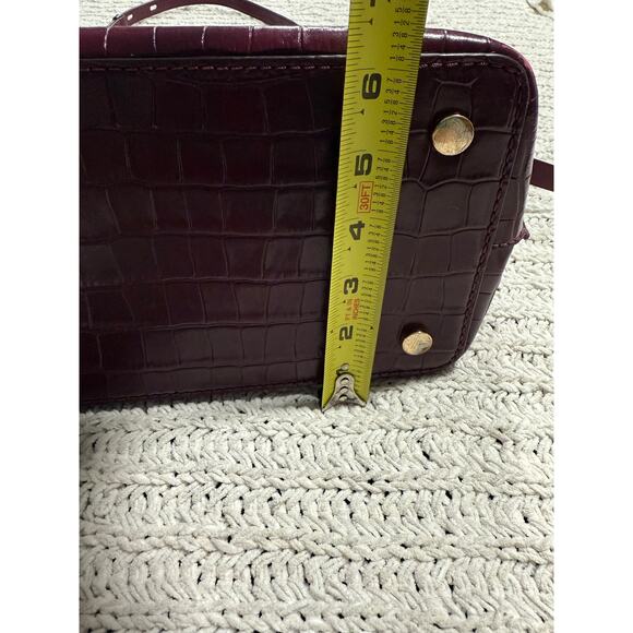 Michael Kors Hamilton Legacy Crocodile Embossed Leather Belted Satchel Burgundy - Picture 7 of 16